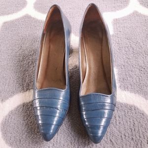 Deep Teal leather block heels made in Spain